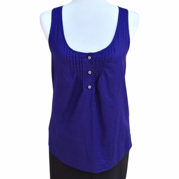 Banana Republic Navy Purple Pleated Tank Top - Picture 1 of 13